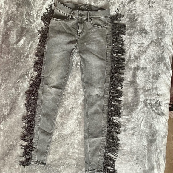 Express Pants - Express Jeggings | Express Mid Rise Skinny Jean Fringe Leggings  | Black | Sz 0